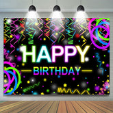 Lofaris Colorful Ribbons Bokeh Black Happy Birthday Backdrop